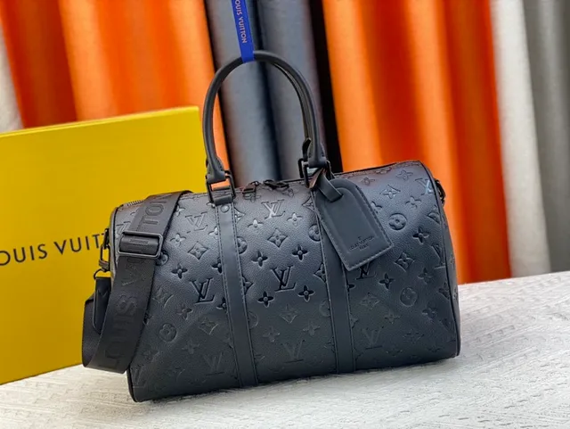 Louis Vuitton Keepall Boston काली एम्बॉस्ड मोनोग्राम चमड़े की डफल बैग 2