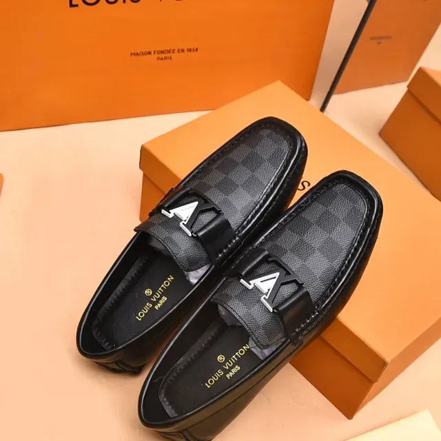 Louis Vuitton Mocassins Preto e Cinza Damier Check Tela Slip-On 3