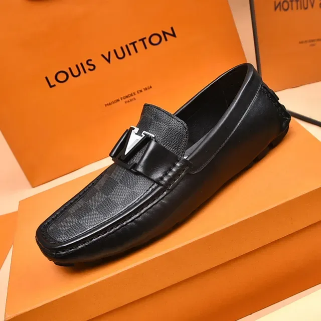 Louis Vuitton Mocassins Preto e Cinza Damier Check Tela Slip-On 5
