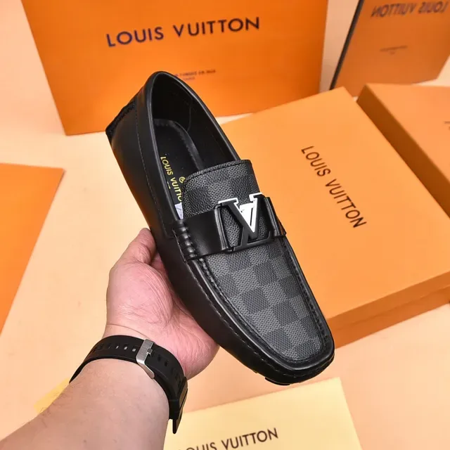 Louis Vuitton Mocassins Preto e Cinza Damier Check Tela Slip-On 6