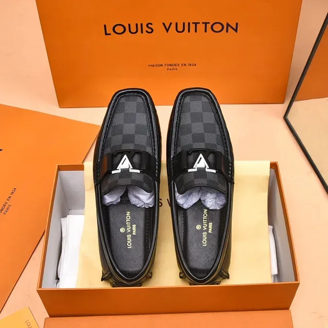 Louis Vuitton Mocassins Preto e Cinza Damier Check Tela Slip-On 9
