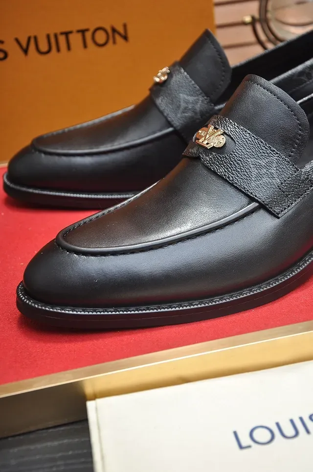 Louis Vuitton Loafer Black Gold Leather Monogram Strap Loafer 2
