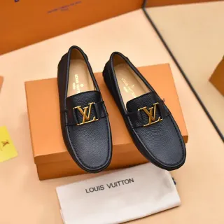Louis Vuitton লোফার কালো গোল্ড পেবল্ড চামড়া LV বাকেল লোফার