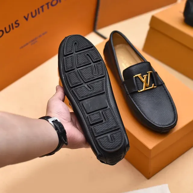 Louis Vuitton Loafer Noir Or Cuir Pébblé Boucle LV 2