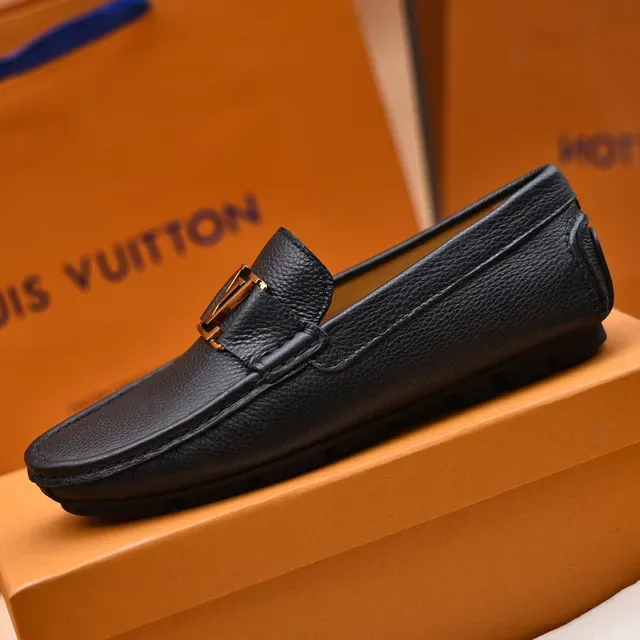 Louis Vuitton Loafer Noir Or Cuir Pébblé Boucle LV 5