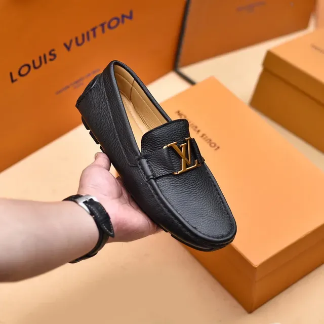 Louis Vuitton Loafer Noir Or Cuir Pébblé Boucle LV 6