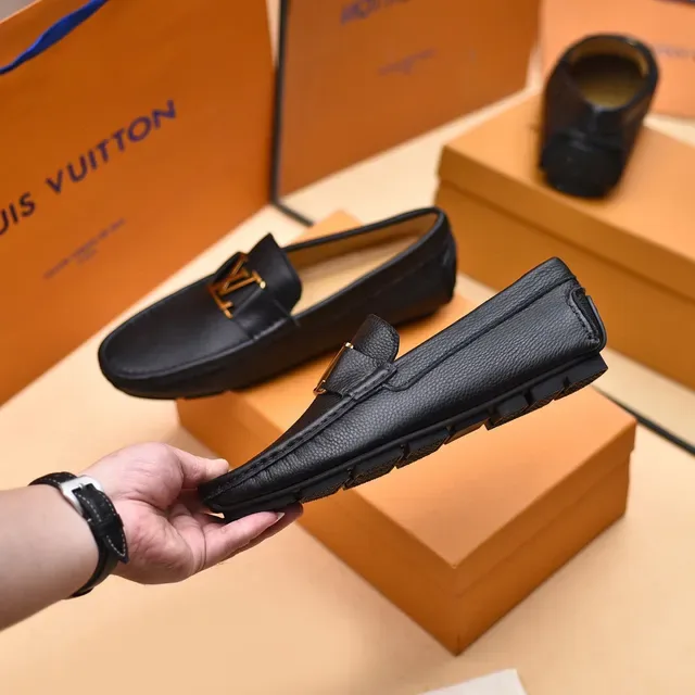 Louis Vuitton Loafer Noir Or Cuir Pébblé Boucle LV 7
