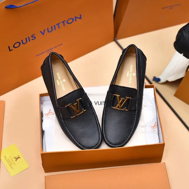 Louis Vuitton Loafer Noir Or Cuir Pébblé Boucle LV 9