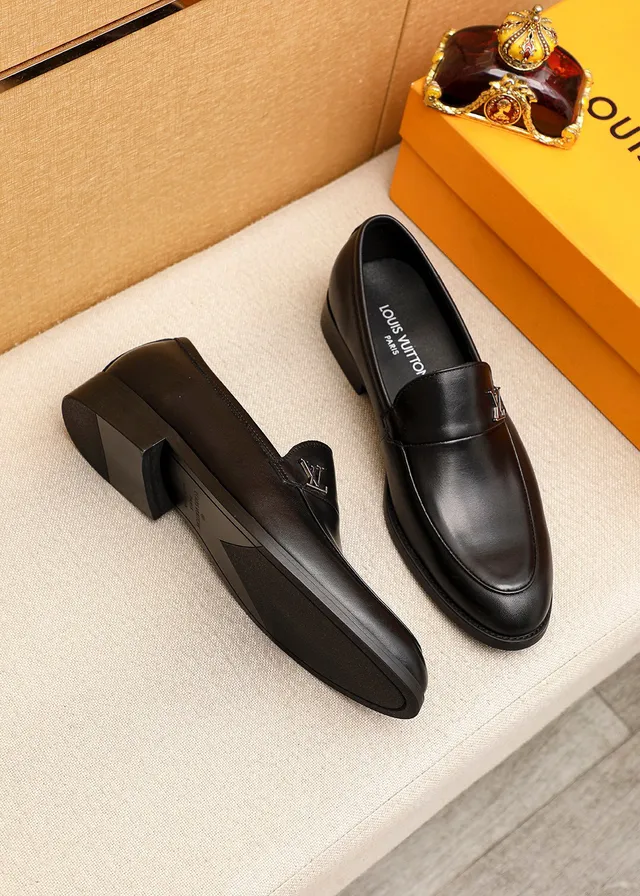 Louis Vuitton Loafer Black Leather LV Logo Medallion Loafers 2