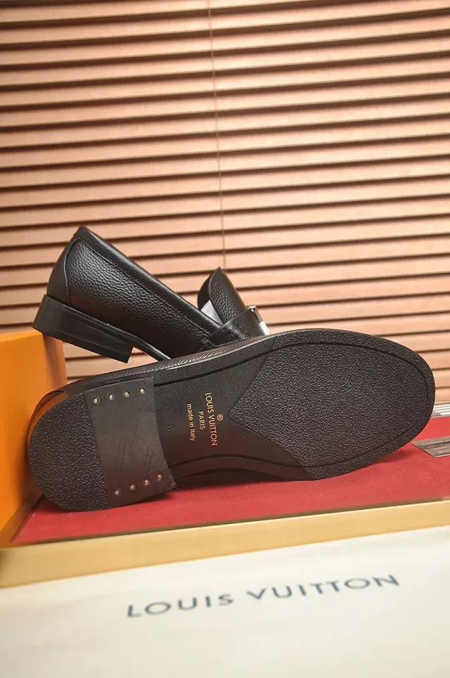 Louis Vuitton Loafer Black Pebbled Leather Metal LV Buckle Loafer 3