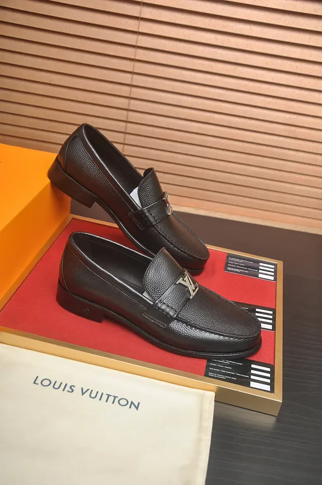 Louis Vuitton Loafer Black Pebbled Leather Metal LV Buckle Loafer 4
