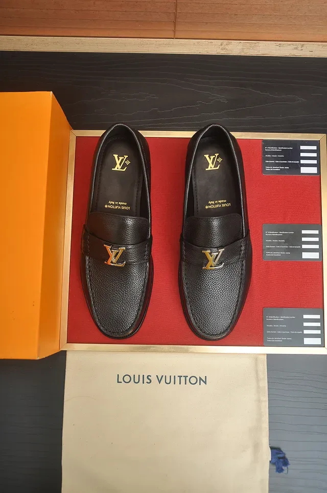 Louis Vuitton Loafer Black Pebbled Leather Metal LV Buckle Loafer 5