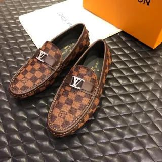 Louis Vuitton लोफर भूरा बेज Damier Ebène Checkerboard Canvas Polished Silver-Tone LV Buckle लोफर