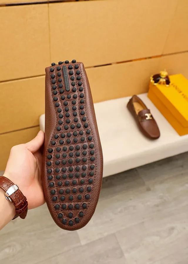 Louis Vuitton Mocassin Marron Beige Cuir Granulé Supérieur Bord Lona Monogramme 2