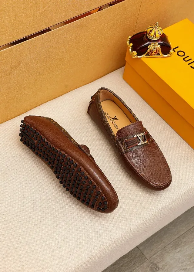 Louis Vuitton Mocassin Marron Beige Cuir Granulé Supérieur Bord Lona Monogramme 7