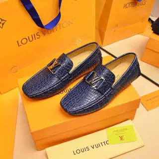 Louis Vuitton لوفر بحري ذهبي جلد مطبوع تمساح معدني مشبك LV Twist لوفر