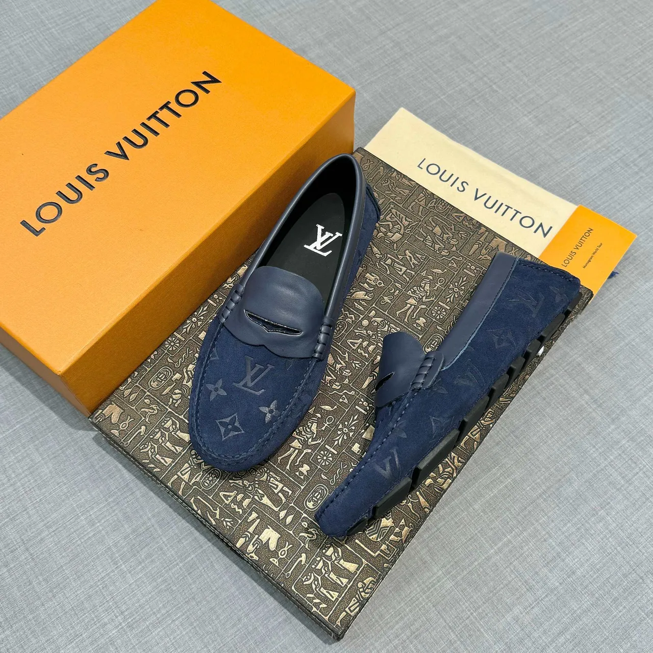 Louis Vuitton Loafer Navy Monogrammed Suede Penny Strap Loafer 2