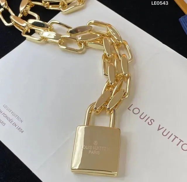 Louis Vuitton Lock It Gold-Tone Double Padlock Chain Necklace 2