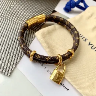 سوار Louis Vuitton Lockit Monogram جلد بني ذهبي قفل