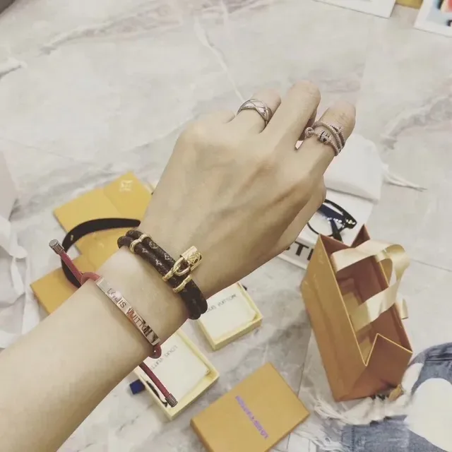 Louis Vuitton Lockit Monogram Brown Leather Gold-Tone Padlock Bracelet 2