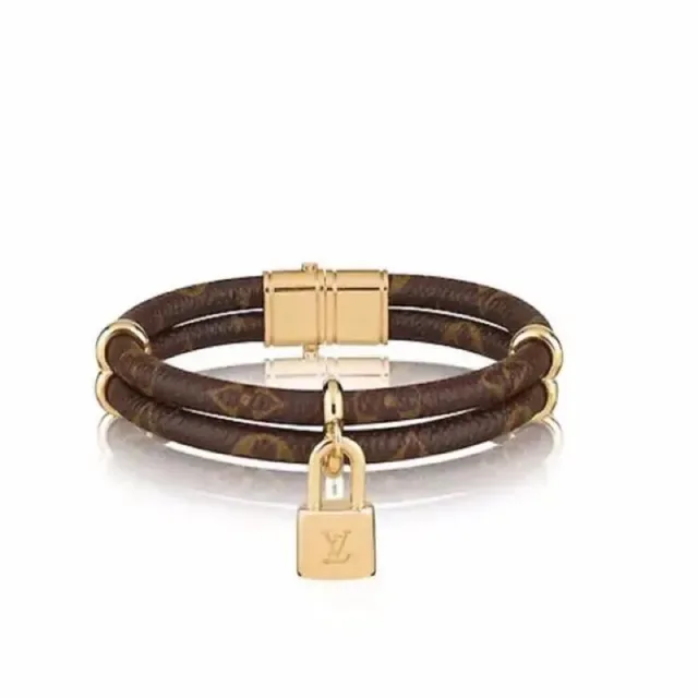 Louis Vuitton Lockit Triple-Wrap Monogram Canvas and Gold-Tone Bracelet 4