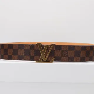 Louis Vuitton LV पट्टा Damier Ebène Brown Tan चमड़े का पट्टा