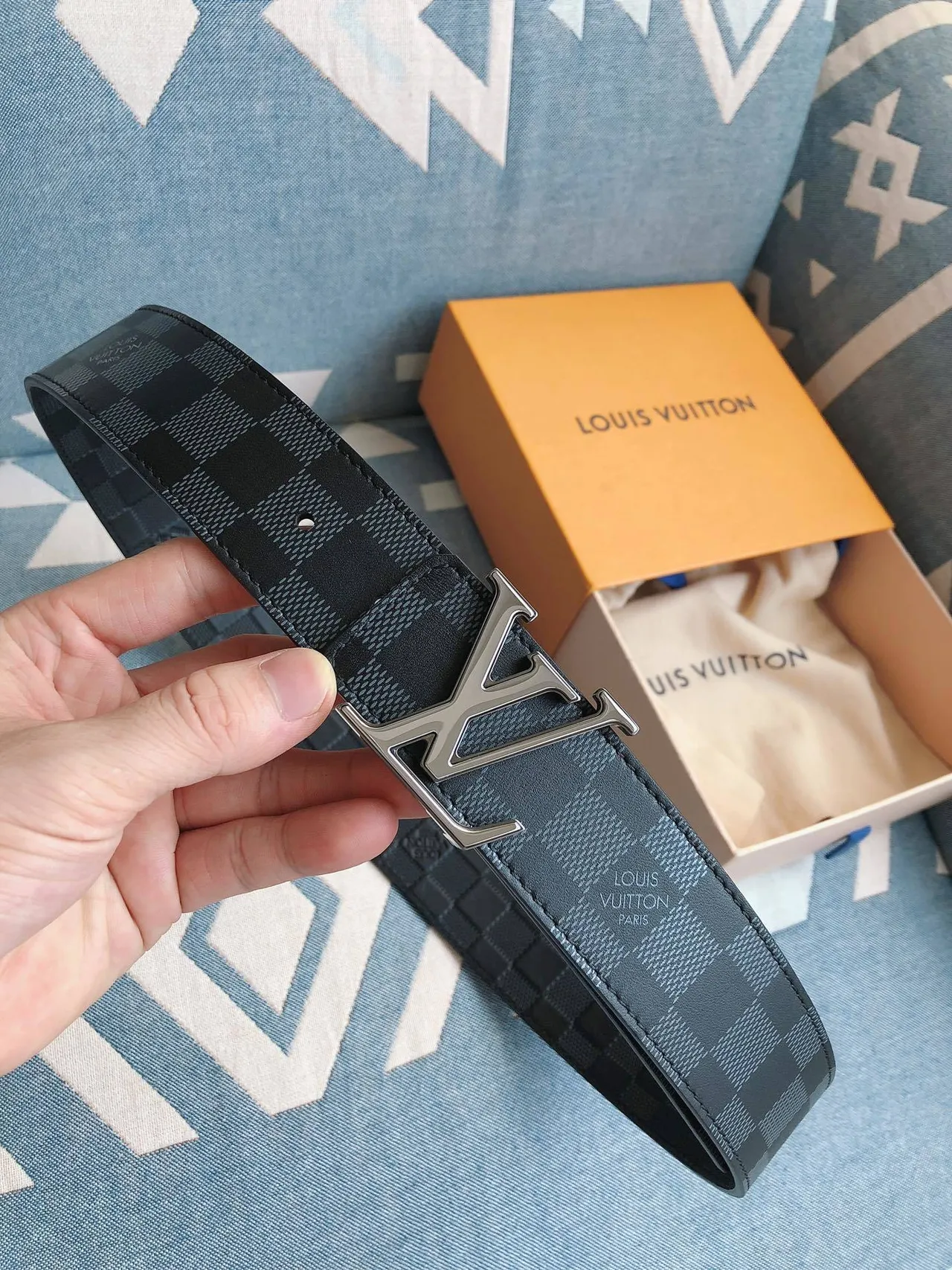 Louis Vuitton LV Belt Twist Damier Graphite Leather Belt 9