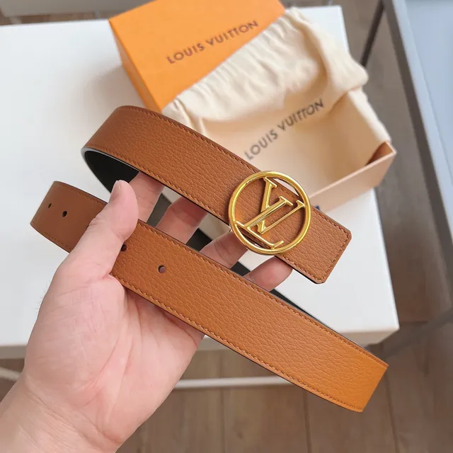Louis Vuitton LV Circle Brown Black Circular Monogram Buckle Grained Leather Belt 6