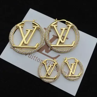 أقراط لوي فيتون LV Circle Hoop ذهبي فضي مع إطار كريستال مرصع