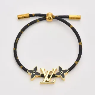 Louis Vuitton LV سوارة حبل مضفر أسود وذهبي بزهرة