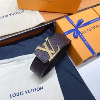 Louis Vuitton LV Initiales Belt Brown Gold Pebbled Monogram Buckle Leather Belt
