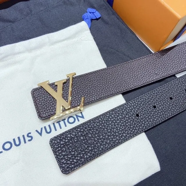 Louis Vuitton LV Initiales Belt Brown Gold Pebbled Monogram Buckle Leather Belt 3