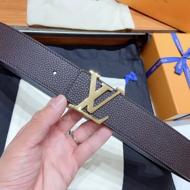 Louis Vuitton LV Initiales Belt Brown Gold Pebbled Monogram Buckle Leather Belt 4