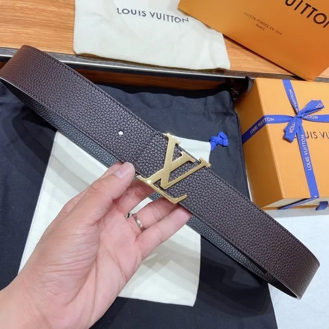 Louis Vuitton LV Initiales Belt Brown Gold Pebbled Monogram Buckle Leather Belt 5