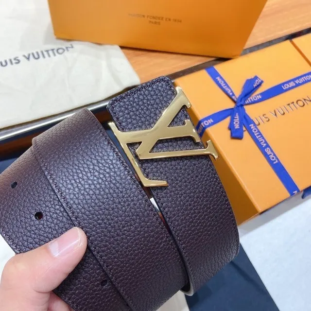Louis Vuitton LV Initiales Belt Brown Gold Pebbled Monogram Buckle Leather Belt 6