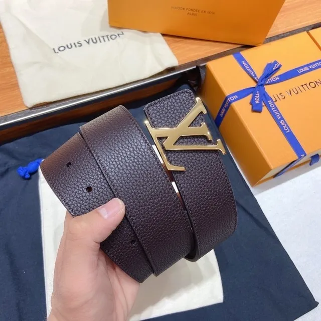 Louis Vuitton LV Initiales Belt Brown Gold Pebbled Monogram Buckle Leather Belt 7