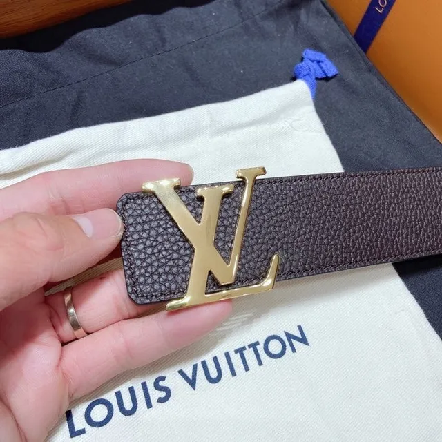 Louis Vuitton LV Initiales Belt Brown Gold Pebbled Monogram Buckle Leather Belt 8