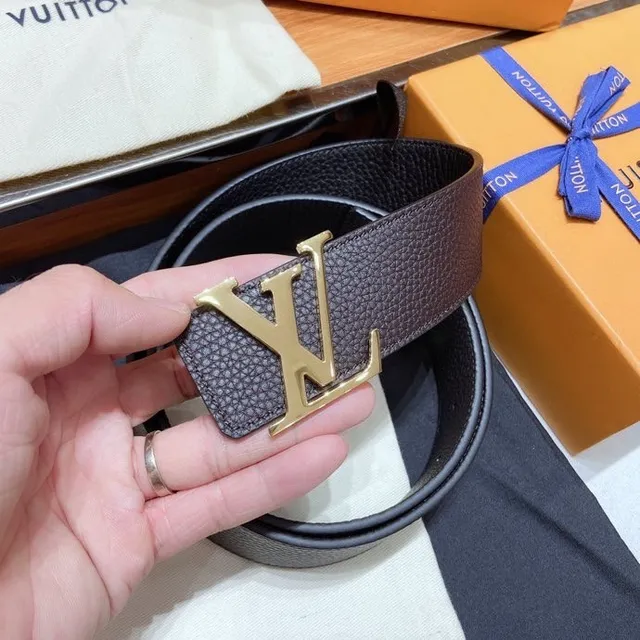 Louis Vuitton LV Initiales Belt Brown Gold Pebbled Monogram Buckle Leather Belt 9