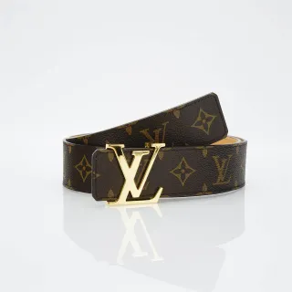 Louis Vuitton LV Initiales Monogram 帆布 金色扣头 皮革腰带