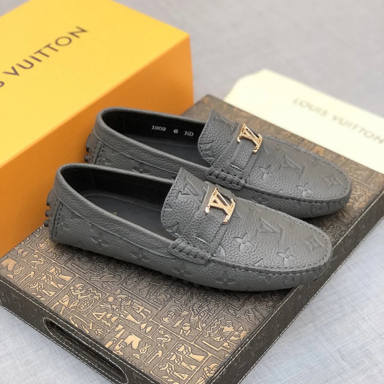 Louis Vuitton LV Loafer Gray Monogram Leather Loafers 9