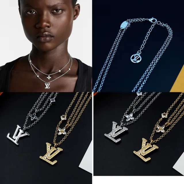 Louis Vuitton LV Monogram & Floral Charm Double-Layer Necklace Silver Crystal-Paved Necklace 13