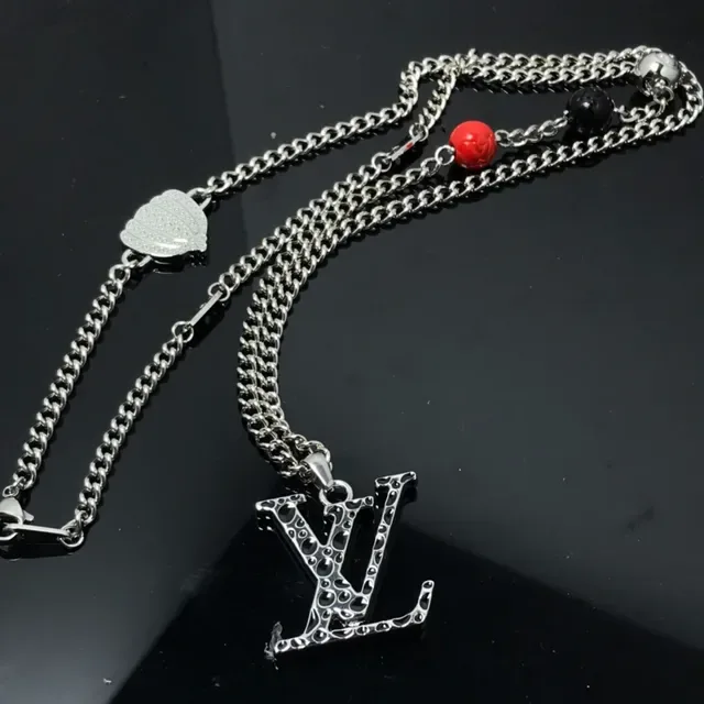 Louis Vuitton LV Monogram Pendant Silver-Tone Curb Chain Necklace 2
