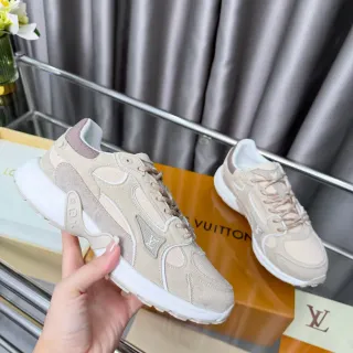 Louis Vuitton LV Trainer Beige White Layered Suede And Mesh Upper Sculpted Midsole Chunky Sneakers
