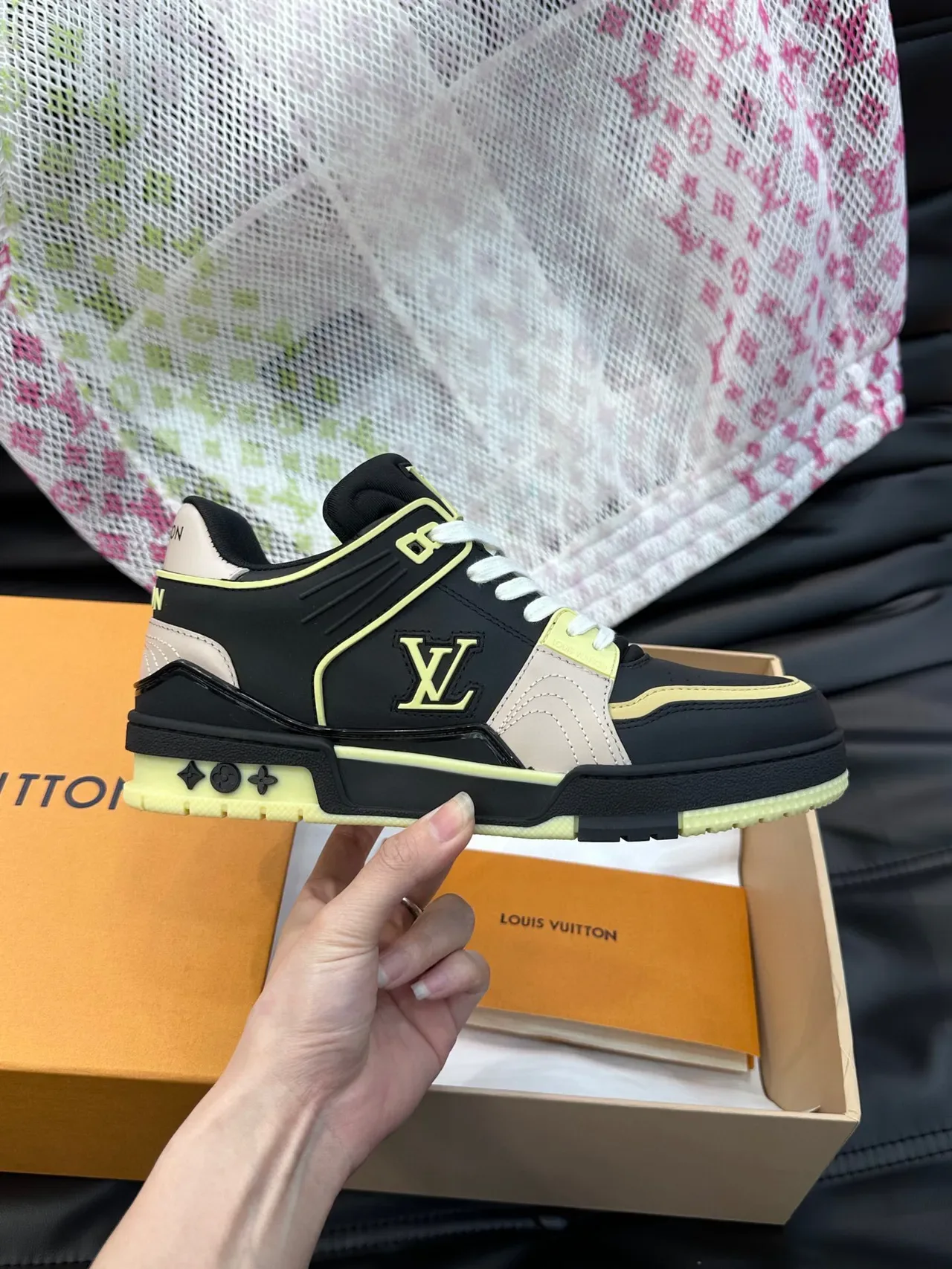 Louis Vuitton LV Trainer Sneakers Lifestyle Noir Beige Low-Top Matériau Mixte 6
