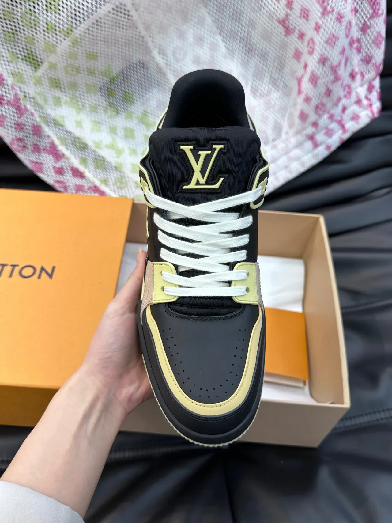 Louis Vuitton LV Trainer Sneakers Lifestyle Noir Beige Low-Top Matériau Mixte 7