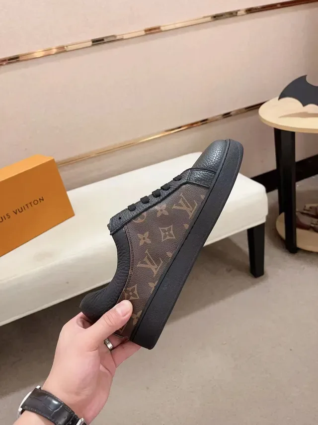 लुई विटन LV Trainer काला भूरा मोनोग्राम कैनवास लेदर ओवरले लाइफस्टाइल स्नीकर 5