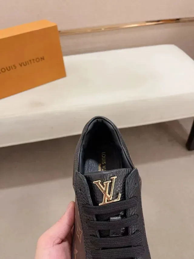 लुई विटन LV Trainer काला भूरा मोनोग्राम कैनवास लेदर ओवरले लाइफस्टाइल स्नीकर 6