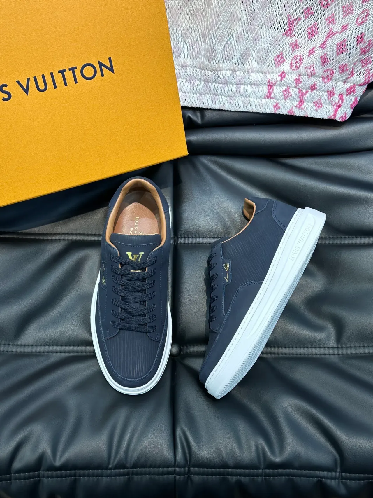 Louis Vuitton LV Trainer Black Gold Ribbed Suede Upper Monogram Lifestyle Sneakers 4