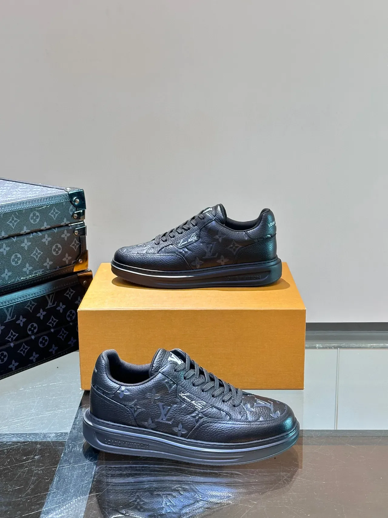 Louis Vuitton LV Trainer Black Monogram Leather Cursive Signature Detail Lifestyle Sneakers 4
