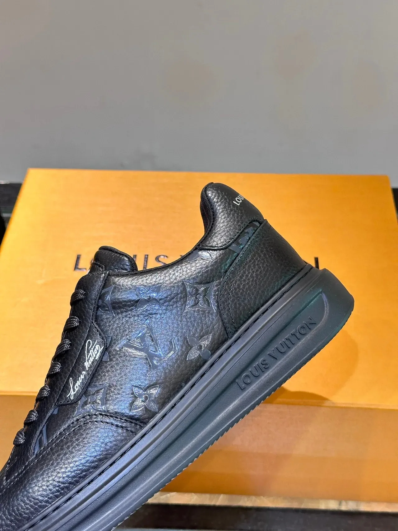 Louis Vuitton LV Trainer Black Monogram Leather Cursive Signature Detail Lifestyle Sneakers 7